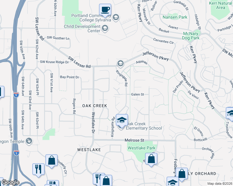 map of restaurants, bars, coffee shops, grocery stores, and more near 88 Galen Street in Lake Oswego