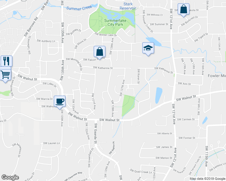 map of restaurants, bars, coffee shops, grocery stores, and more near 12450 Southwest Bell Court in Tigard