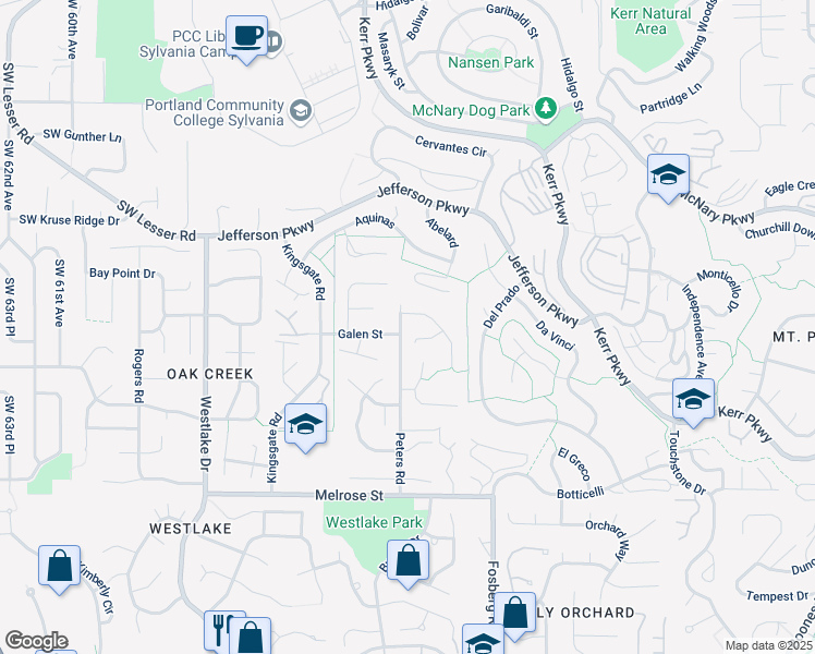 map of restaurants, bars, coffee shops, grocery stores, and more near 13160 Peters Road in Lake Oswego