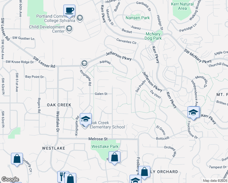 map of restaurants, bars, coffee shops, grocery stores, and more near 13160 Peters Road in Lake Oswego