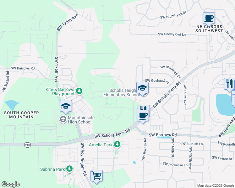 map of restaurants, bars, coffee shops, grocery stores, and more near 16475 Southwest Loon Drive in Beaverton