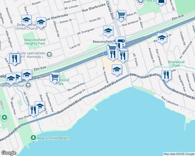 map of restaurants, bars, coffee shops, grocery stores, and more near 144 Road Hampshire in Beaconsfield