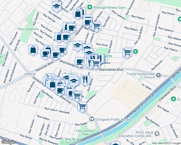 map of restaurants, bars, coffee shops, grocery stores, and more near 8450 Rue Lemieux in Montreal