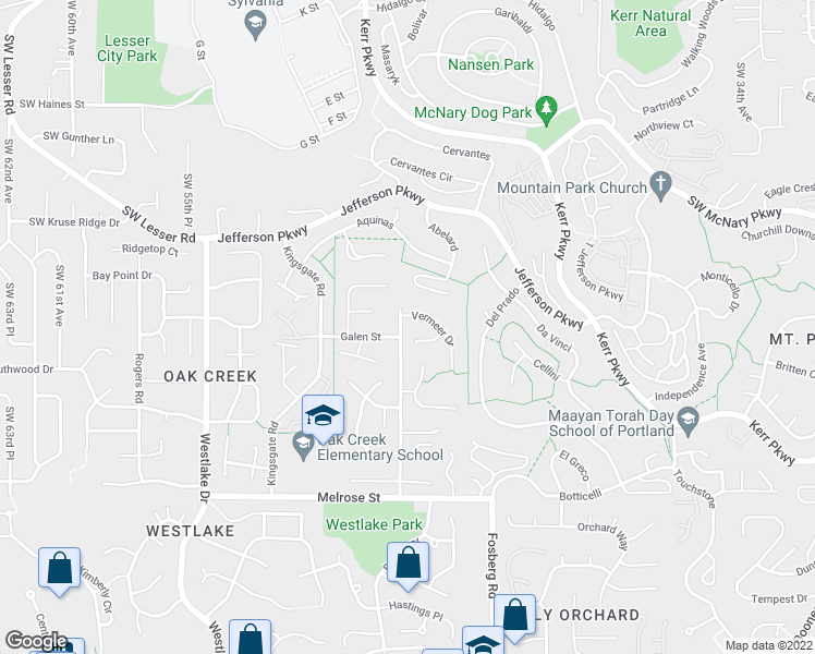 map of restaurants, bars, coffee shops, grocery stores, and more near 13160 Peters Road in Lake Oswego