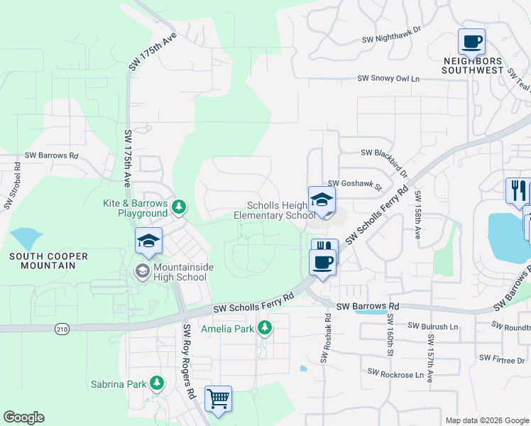 map of restaurants, bars, coffee shops, grocery stores, and more near 16475 Southwest Loon Drive in Beaverton