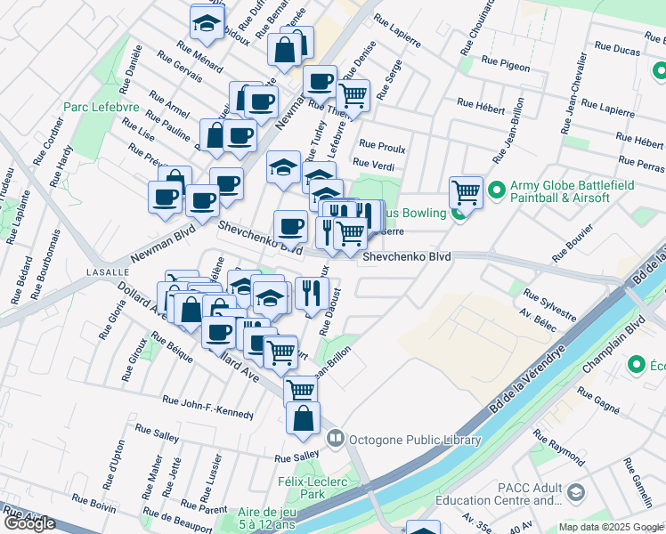 map of restaurants, bars, coffee shops, grocery stores, and more near 8450 Rue Lemieux in Montréal