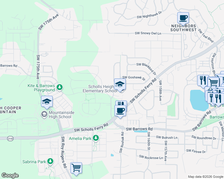 map of restaurants, bars, coffee shops, grocery stores, and more near 16455 Southwest Loon Drive in Beaverton