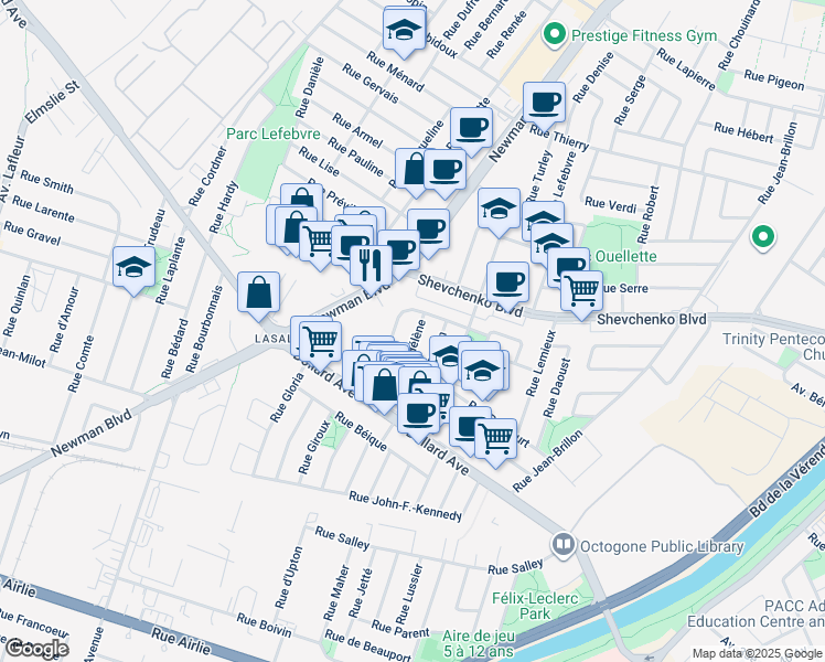 map of restaurants, bars, coffee shops, grocery stores, and more near 8517 Rue Hélène in Montréal