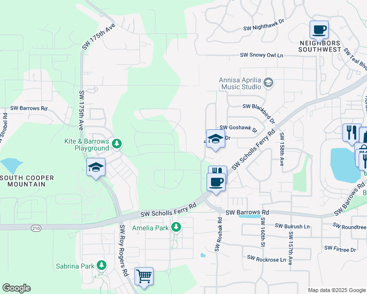 map of restaurants, bars, coffee shops, grocery stores, and more near 16475 Southwest Loon Drive in Beaverton