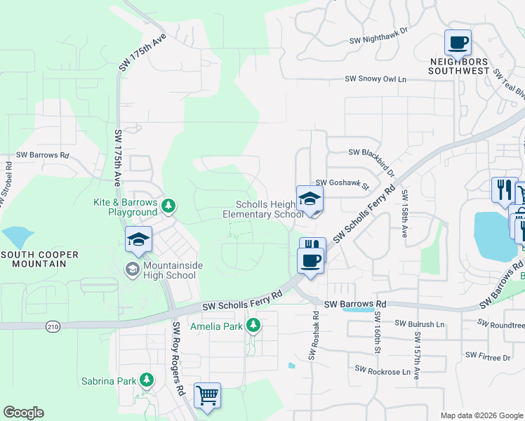 map of restaurants, bars, coffee shops, grocery stores, and more near 16475 Southwest Loon Drive in Beaverton