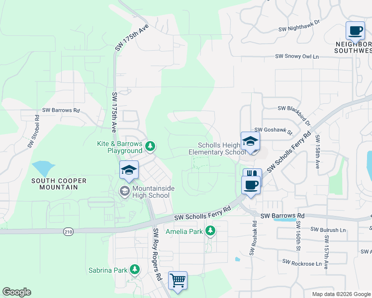 map of restaurants, bars, coffee shops, grocery stores, and more near 16908 Southwest Lorikeet Lane in Beaverton