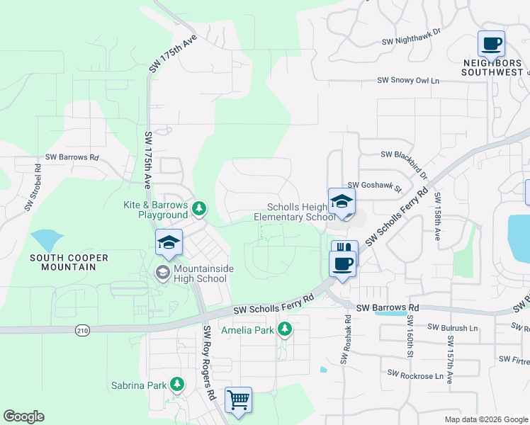 map of restaurants, bars, coffee shops, grocery stores, and more near 16810 Southwest Lorikeet Lane in Beaverton