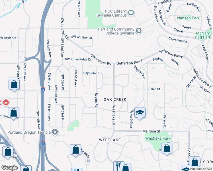 map of restaurants, bars, coffee shops, grocery stores, and more near 5690 Bay Creek Drive in Lake Oswego