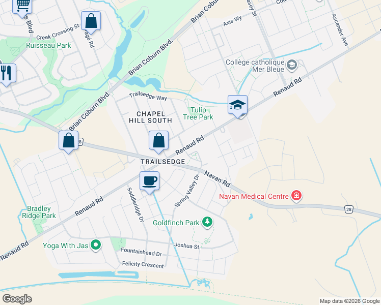 map of restaurants, bars, coffee shops, grocery stores, and more near 355 Elizabeth Cosgrove Private in Ottawa