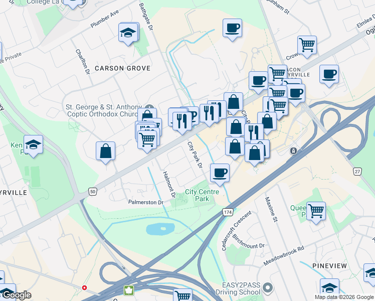 map of restaurants, bars, coffee shops, grocery stores, and more near 1542 Tonilee Drive in Ottawa