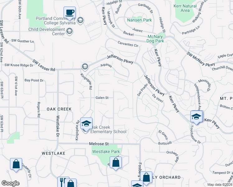 map of restaurants, bars, coffee shops, grocery stores, and more near 13160 Peters Road in Lake Oswego