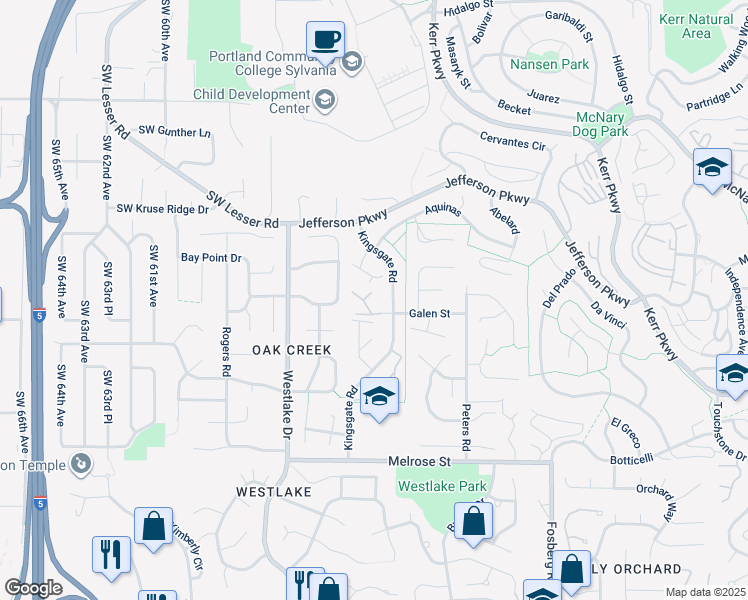 map of restaurants, bars, coffee shops, grocery stores, and more near 87 Galen Street in Lake Oswego