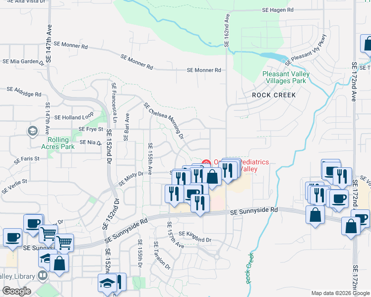 map of restaurants, bars, coffee shops, grocery stores, and more near 15858 Southeast Chelsea Morning Drive in Happy Valley