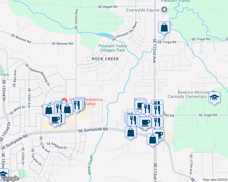 map of restaurants, bars, coffee shops, grocery stores, and more near 12608 Southeast Skyshow Place in Happy Valley
