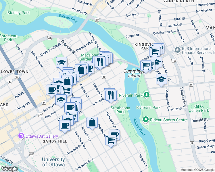 map of restaurants, bars, coffee shops, grocery stores, and more near 234 Charlotte Street in Ottawa