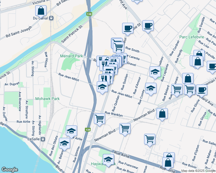 map of restaurants, bars, coffee shops, grocery stores, and more near 366 Avenue Lafleur in Montréal