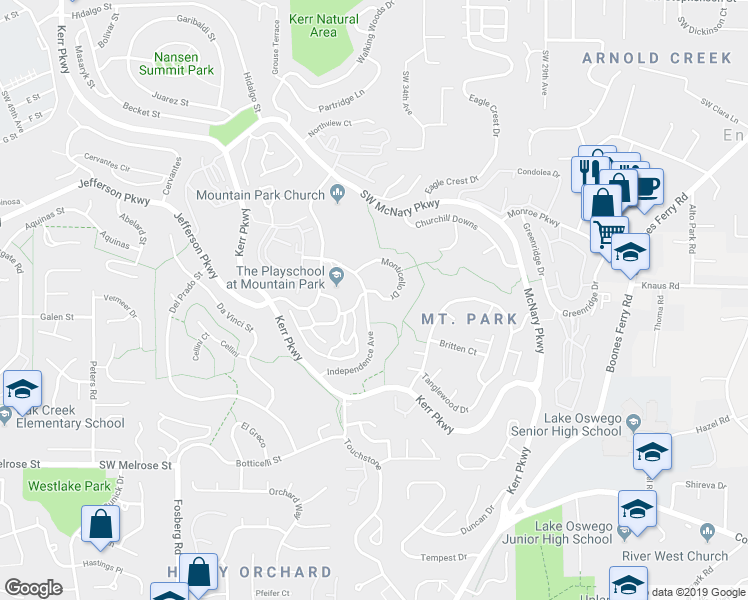 map of restaurants, bars, coffee shops, grocery stores, and more near 28 Independence Avenue in Lake Oswego