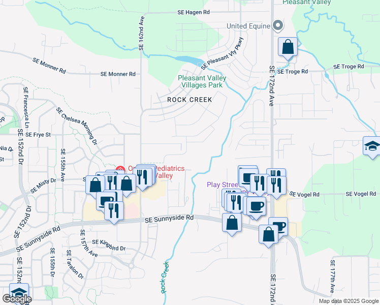 map of restaurants, bars, coffee shops, grocery stores, and more near 12608 Southeast Skyshow Place in Happy Valley