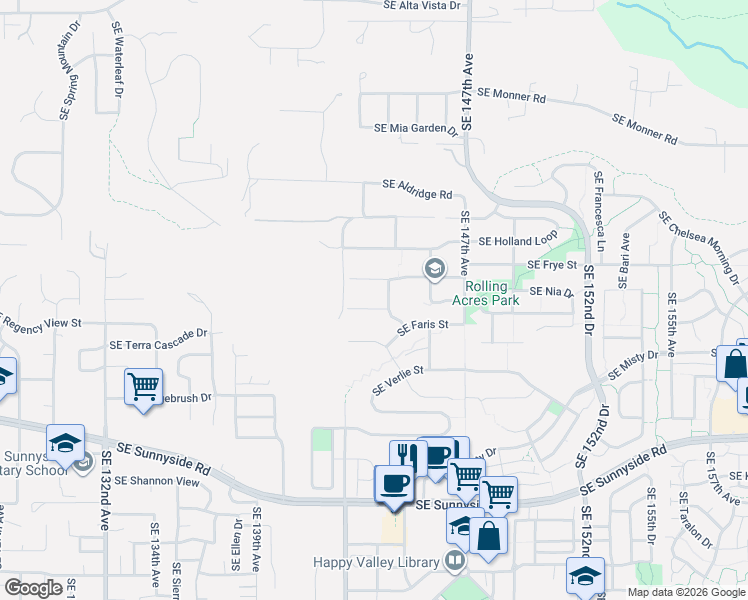 map of restaurants, bars, coffee shops, grocery stores, and more near 12622 Southeast Crown Vista Drive in Happy Valley