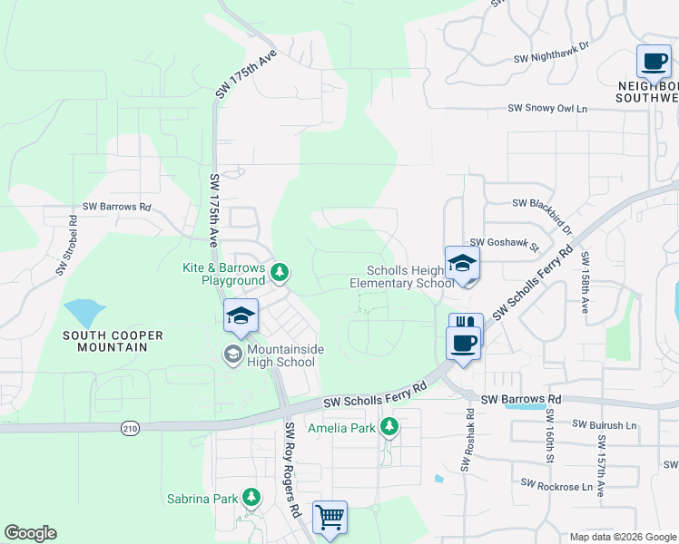 map of restaurants, bars, coffee shops, grocery stores, and more near 16943 Southwest Lorikeet Lane in Beaverton