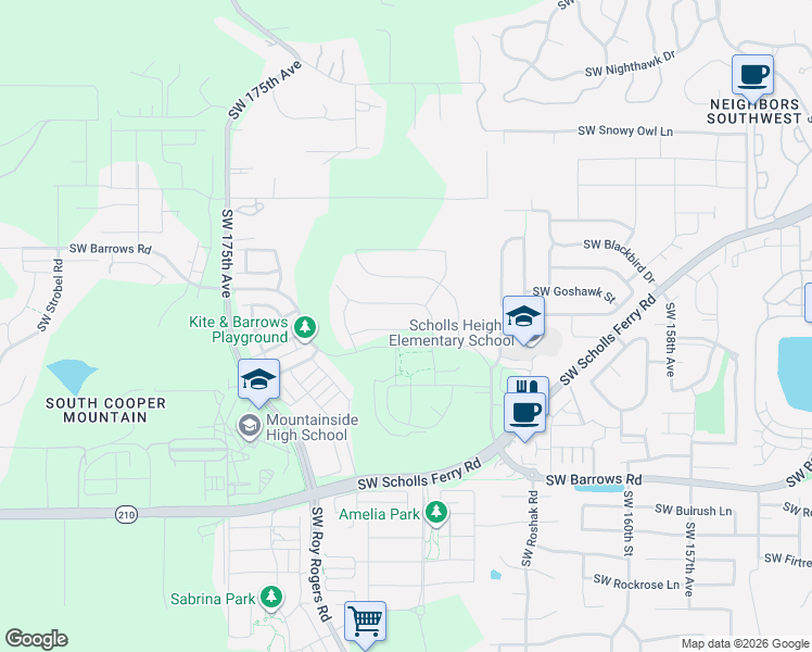 map of restaurants, bars, coffee shops, grocery stores, and more near 16811 Southwest Lorikeet Lane in Beaverton