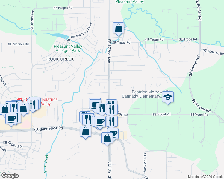 map of restaurants, bars, coffee shops, grocery stores, and more near 12648 Southeast 172nd Avenue in Happy Valley