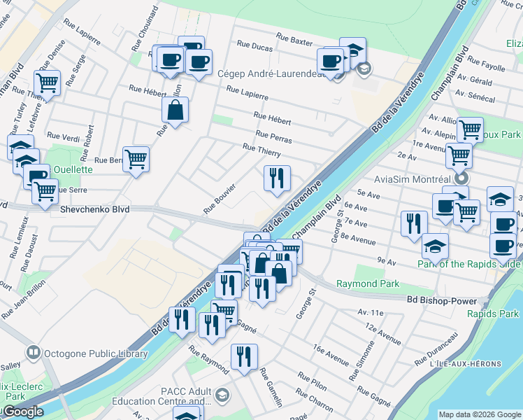 map of restaurants, bars, coffee shops, grocery stores, and more near 1006 Rue Jacqueline-Sicotte in Montreal