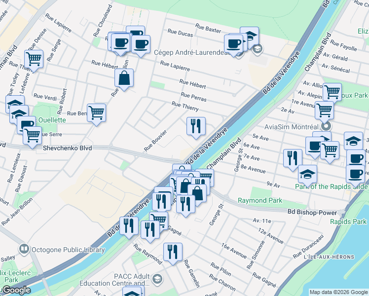 map of restaurants, bars, coffee shops, grocery stores, and more near 1006 Rue Jacqueline-Sicotte in Montreal