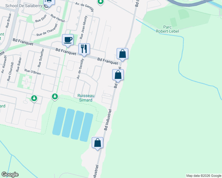 map of restaurants, bars, coffee shops, grocery stores, and more near 2240 Boulevard Industriel in Chambly
