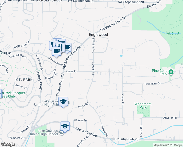 map of restaurants, bars, coffee shops, grocery stores, and more near 13286 Goodall Road in Lake Oswego