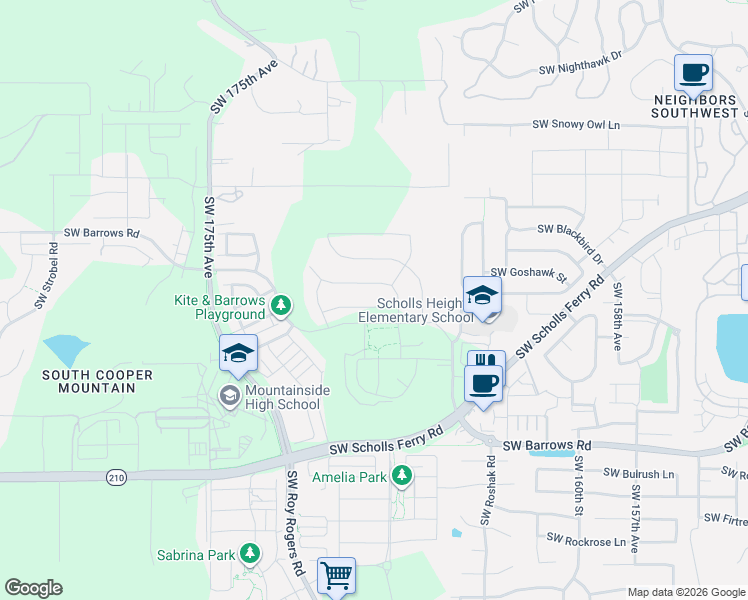 map of restaurants, bars, coffee shops, grocery stores, and more near 16811 Southwest Lorikeet Lane in Beaverton