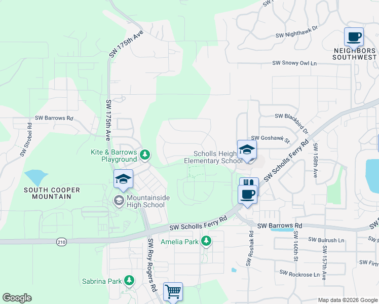 map of restaurants, bars, coffee shops, grocery stores, and more near 16833 Southwest Lorikeet Lane in Beaverton