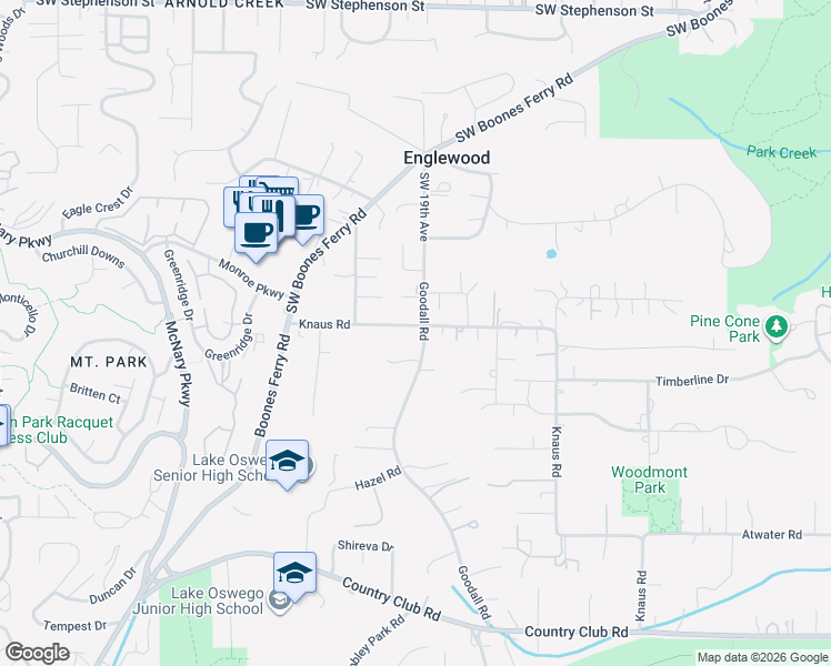 map of restaurants, bars, coffee shops, grocery stores, and more near 13286 Goodall Road in Lake Oswego
