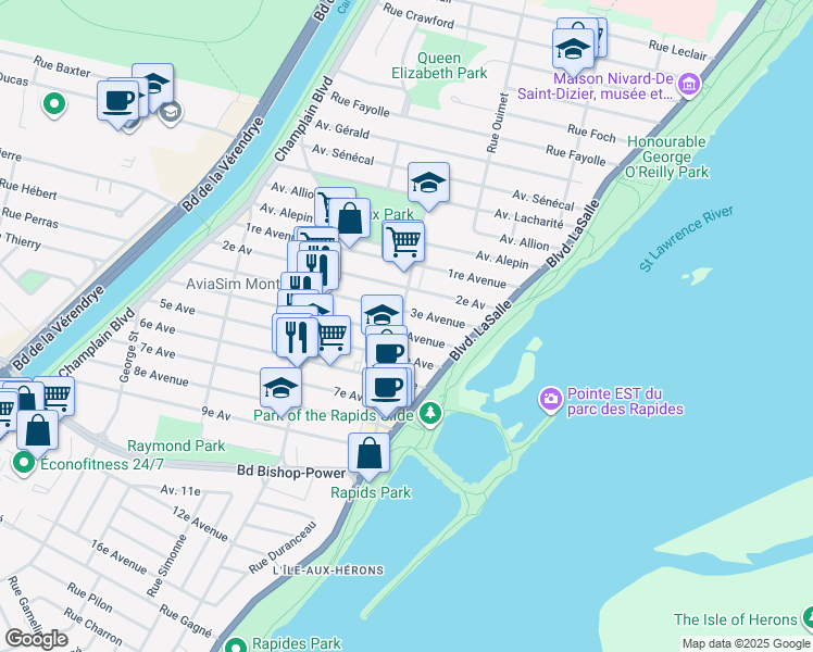 map of restaurants, bars, coffee shops, grocery stores, and more near in Montreal