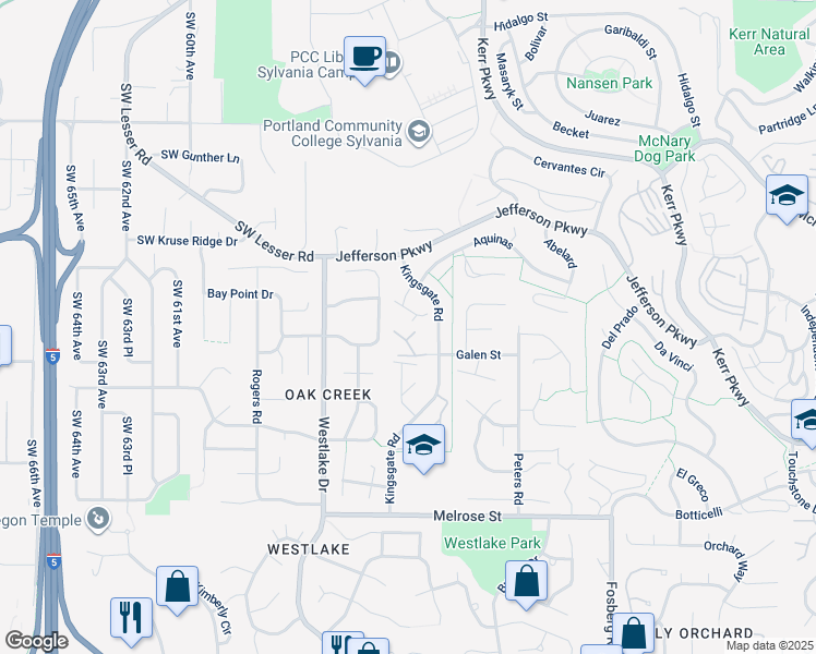 map of restaurants, bars, coffee shops, grocery stores, and more near 68 Galen Street in Lake Oswego