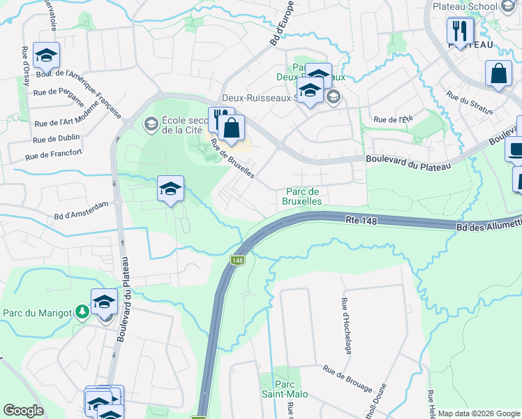 map of restaurants, bars, coffee shops, grocery stores, and more near 425 Boulevard Gréber in Gatineau