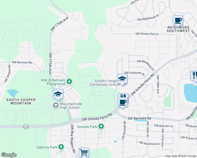 map of restaurants, bars, coffee shops, grocery stores, and more near 12297 Southwest Bittern Terrace in Beaverton
