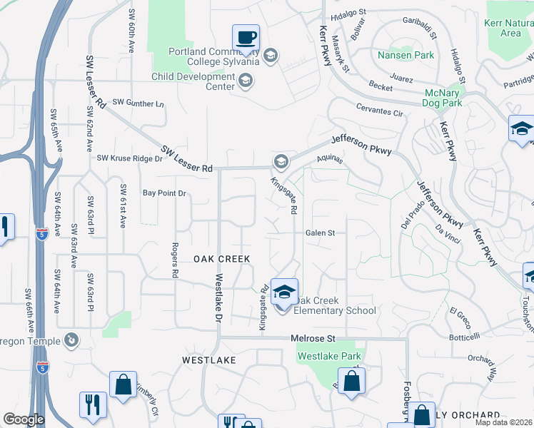 map of restaurants, bars, coffee shops, grocery stores, and more near 56 Galen Street in Lake Oswego