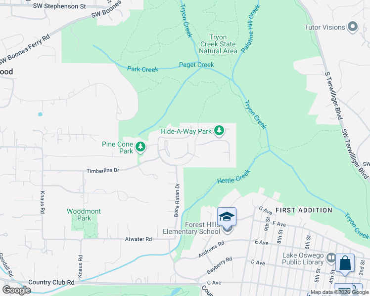 map of restaurants, bars, coffee shops, grocery stores, and more near 1908 Bonniebrae Drive in Lake Oswego