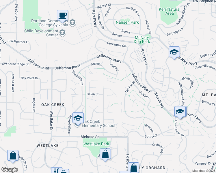 map of restaurants, bars, coffee shops, grocery stores, and more near 13000 Princeton Court in Lake Oswego