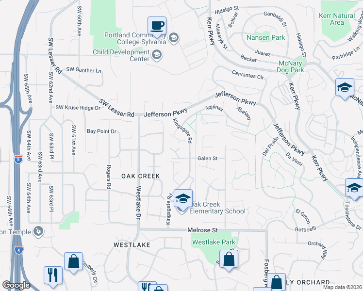 map of restaurants, bars, coffee shops, grocery stores, and more near 12 Crestfield Court in Lake Oswego