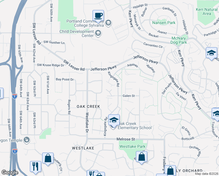 map of restaurants, bars, coffee shops, grocery stores, and more near 12 Crestfield Court in Lake Oswego