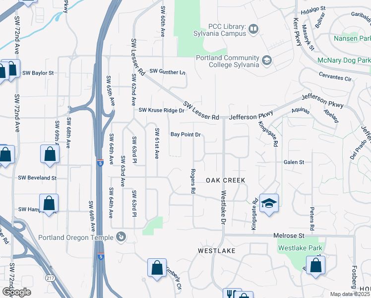 map of restaurants, bars, coffee shops, grocery stores, and more near 5868 Bay Point Drive in Lake Oswego