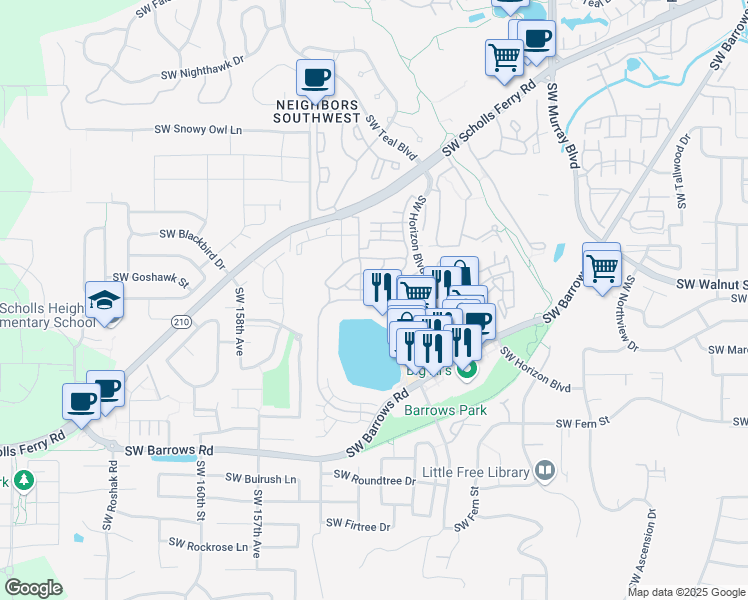 map of restaurants, bars, coffee shops, grocery stores, and more near Southwest Mallard Drive in Beaverton