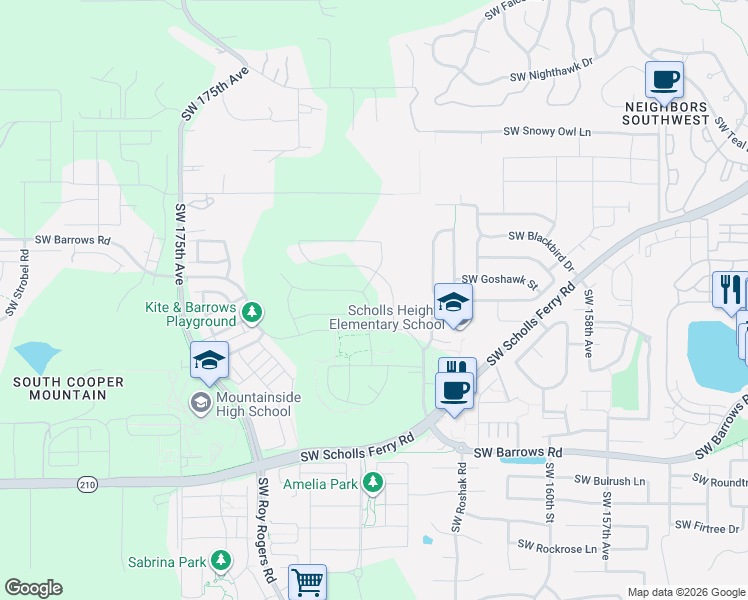 map of restaurants, bars, coffee shops, grocery stores, and more near 12292 Southwest Bittern Terrace in Beaverton